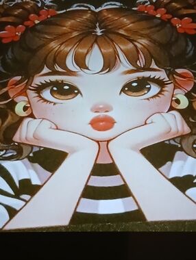 Illustrated Girl Art Print - Brown Hair, Coral Lips